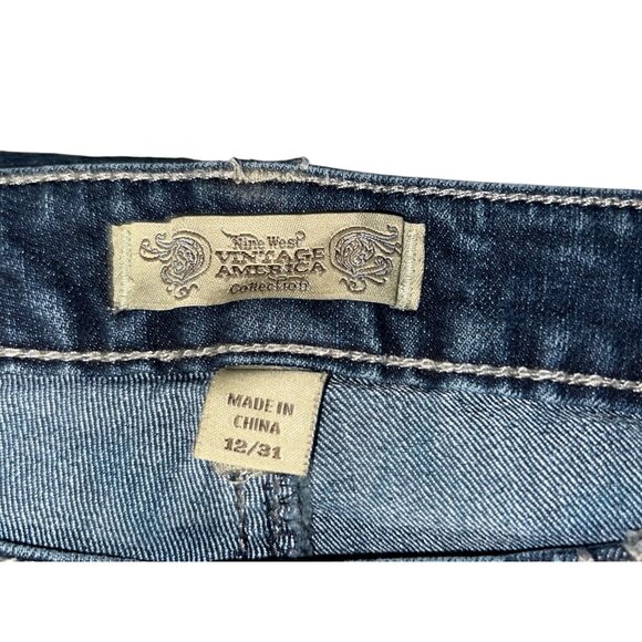 Nine West Vintage America Womens Dark Wash Embellished Jeans 12/31 Mid-Rise Boot - Picture 5 of 13